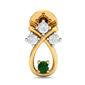 Women's Yellow Gold <b>Stud</b> <b>Earrings</b> With Round Diamond And Green Gem Water Drop Design Classic Style - Product Image 2