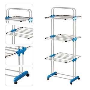 Zabardast Stainless Steel Three Tier <b>Laundry</b> <b>Stand</b> Mirror Finish Rolling Clothes Dryer SS 202 Foldable Airer Rack - Product Image 3