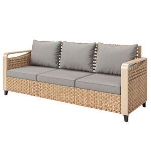 3-Seater <b>Rattan</b> Wicker <b>Outdoor</b> Patio <b>Sofa</b> with Waterproof Cushions Gray Garden Set for Sports Venues Backyard Porch Garden - Product Image 1