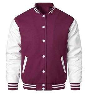 เสื้อแจ็คเก็ตผู้ชายแบบมีปักลาย OEM ผ้าฟลีซ แขนผ้าฝ้าย คอตั้ง สไตล์วินเทจ บีส์บอล เลตเตอร์แมน กันน้ำ แฟชั่นแนวสตรีท - Product Image 1