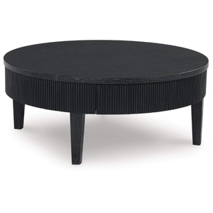Mesa de Centro Redonda Moderna de Madera con Diseño Acanalado Negro, Ecológica, Duradera, Fácil de Limpiar, con Tapa de Mármol, Mueble Hecho a Mano para Sala de Estar - Product Image 3