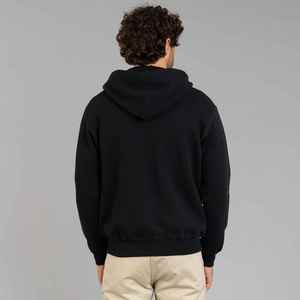 Sudadera con Capucha Negra para Hombre, Cierre de Cremallera, Corte Regular, Color Sólido, Tejido de Punto, 100% Poliéster, 300g, Felpa Francesa, Ropa de Otoño - Product Image 4