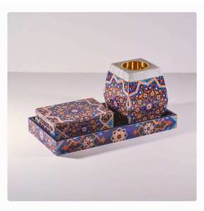 Ensemble de brûleurs d'encens en céramique avec motif marocain bleu et orange, utilisation aromatique, décoration toutes saisons, brûleur d'encens écologique - Product Image 1