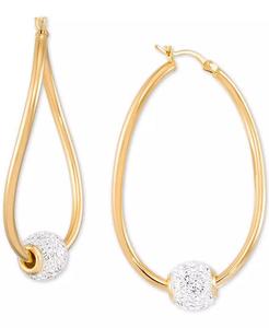 Pendientes de aro medianos con forma de bola de cristal en plata de ley chapada en oro de 14k | Macy's - Product Image 1