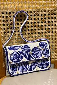Pochette perlée faite à la main, coquillages bleus, sac à bandoulière bohème Melissa - Product Image 2