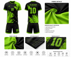 ชุดเสื้อและกางเกงฟุตบอลสีดำนีออนเขียวแบบซับลิเมชั่น ระบายอากาศได้ดี ผลิตจากโพลีเอสเตอร์ ชุดยูนิฟอร์มทีมฟุตบอล ชุดกีฬา - Product Image 5