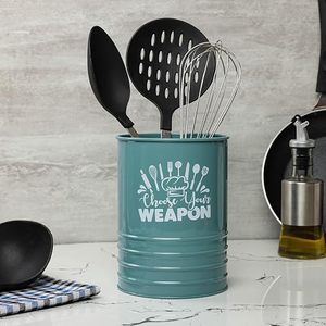 Support de rangement de cuisine en métal cylindrique avec motif « Choisissez votre arme » pour ustensiles, style rustique, type sur pied - Product Image 3