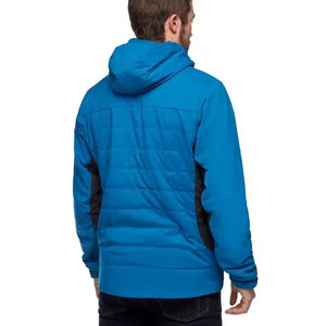 Veste matelassée à capuche bleue pour homme, coupe-vent, avec blocs de couleur, fermeture éclair, manches classiques, rembourrage en polyester, style sportif hiver - Product Image 2