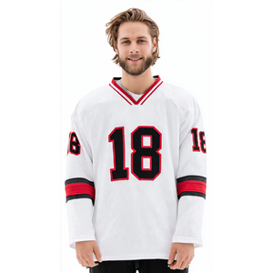 Maillot de hockey sur glace personnalisé pour homme, col en V, avec rayures sur les manches - Product Image 1