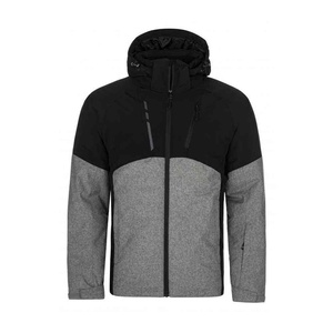 Chaqueta de Esquí con Capucha para Hombre, Diseño Color Block Negro y Gris, Lana, Impermeable, Resistente al Viento, Transpirable, Cierre de Cremallera - Tecnología Tex - Product Image 1