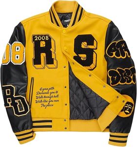 Blouson universitaire vintage patchwork d'hiver, coupe oversize, style streetwear, avec motif graphique lettres, broderie unisexe, col montant, manteau décontracté - Product Image 6