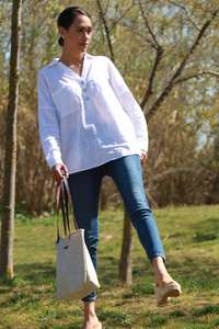 Minimalist Bohemian Cotton Tote Bag Leather <b>Straps</b> Embroidery Eco-Friendly Large Capacity <b>Shoulder</b> Casual Everyday Handbag Women - Product Image 4