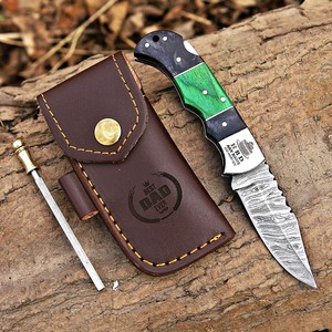 มีดพับ Damascus Lockback ด้ามไม้ เกรดอุตสาหกรรม รับประกัน 1 ปี จากผู้ผลิต มีดพับ EDC ขายส่ง - Product Image 1