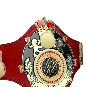Cinturón de Campeón de Lucha Libre, Diseño de Lujo en Cuero Rojo, Corona con Detalle de León Dorado, Personalizable - Product Image 3