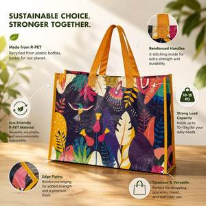 Sac fourre-tout réutilisable en rPET non tissé, imprimé sur mesure pour les marchés alimentaires, les supermarchés et les magasins de détail - Product Image 1