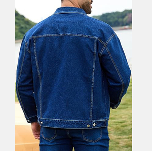Veste en jean bleu classique pour homme, col rabattu décontracté, boutons sur le devant, couleur unie, coton lavé, coupe classique, style automne - Product Image 2