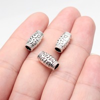 Manik-manik tabung gulung 12x6.5x6.5mm warna perak antik, terbuat dari paduan seng, lubang besar untuk kepang rambut dreadlock