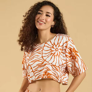 Pantalon palazzo élégant à imprimé uni orange avec cordon de serrage à la taille pour femmes - Pantalon tendance confortable pour toutes les saisons - Product Image 1