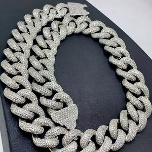 Cadena Cubana de Plata de Ley 925 con Moissanita Completa para Hombre, Estilo Hip Hop, Lujo, Regalo, USA, Reino Unido, 100% Pura - Product Image 1