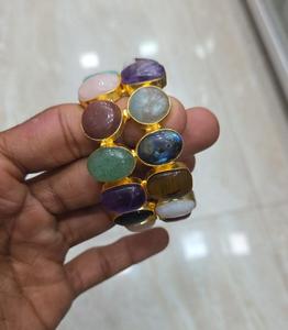 Nueva Pulsera de Moda Hecha a Mano con Múltiples Piedras Ajustable para Mujer, Brazalete de Latón con Múltiples Colores Naturales, Tamaño Personalizado - Product Image 2