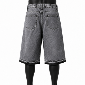 Pantalones Cortos Vaqueros Personalizados con Estampado Cruzado para Hombre, Estilo Vintage Lavado, Holgados, Streetwear, OEM ODM, Marca Privada, Venta al por Mayor - Product Image 2