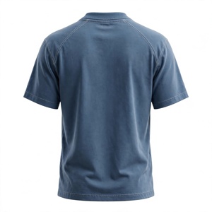 T-shirt en jersey pour homme, bleu, coupe classique, col rond, manches courtes, décontracté, couleur unie, tricoté, 100 % polyester, infroissable - Product Image 2
