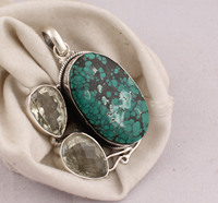 Pendentif en turquoise tibétaine naturelle serti de pierres, en argent sterling 925, vente en gros, pierre précieuse authentique en turquoise matricielle, 18 pouces