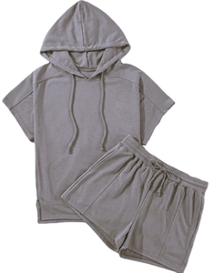 Conjunto de Sudadera con Capucha de Manga Corta y Pantalones Cortos de Punto de Algodón para Mujer, Tallas Grandes, Ropa Casual Transpirable de Alta Calidad, Logotipo Personalizado - Product Image 6