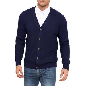 Cardigan tricoté 12 GG pour homme avec logo OEM personnalisé sur le devant, idéal pour l'extérieur, automne-hiver, faible MOQ, 100 % coton standard - Product Image 2
