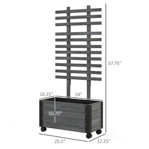 Fioriera Rialzata Portatile in Legno Grigio su Ruote con Traliccio e Angoli in Metallo, Vaso per Bonsai da 8 Pollici per Uso Esterno - Product Image 3