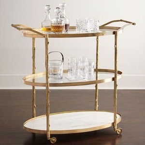 Carrito de Bar Contemporáneo con Acabado Dorado, Estructura de Hierro, Estantes de Vidrio, Carrito de Servicio con Ruedas para Decoración de Hogar, Bar, Cocina, Hotel - Product Image 3