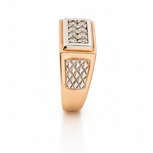 <b>Mens</b> 14KT Rose Gold Rectangular Cluster Cubic Zirconia Signet <b>Ring</b> Textured Side Detail Polished Statement Wedding Party Gift - Product Image 3