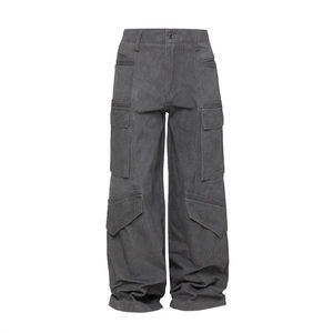 Pantalon cargo pour homme à taille basse et jambes larges, en laine, avec plusieurs poches, style hip-hop, imperméable et coupe-vent, fermeture à cordon - Product Image 1
