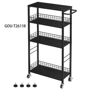 4-Tier Narrow <b>Storage</b> <b>Rack</b> with Wood Tabletop and Casters - Product Image 5