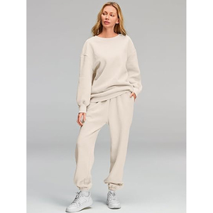 Ensemble sweat à capuche et jogging pour femme avec logo personnalisé, en molleton épais, tenue décontractée pour la maison, en tissu mélange de coton doux - Product Image 4