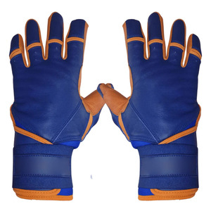 New <b>Blue</b> Orange Leather Baseball Batting Gloves Breathable Perforated Palm Shock Absorption Grip Adjustable Wrist Closure XXL/XL - Product Image 3