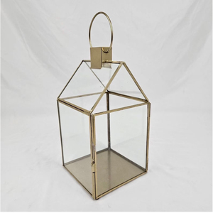 Lanterne décorative pour plantes succulentes, cadre doré, verre transparent, porte-bougie, vase à fleurs triangulaire - Product Image 1