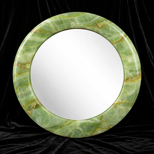 Luxury Round Onyx <b>Mirror</b> Green Color, Handmade Stone <b>Frame</b> Decorative Wall <b>Mirror</b> for Bathroom Living Room Interior Decor - Product Image 1
