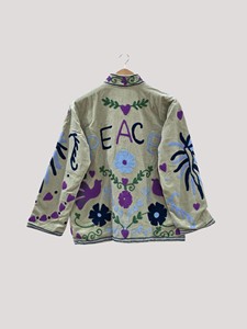 Hand Embroidered Floral Cotton Jacket Mandarin Collar Full Sleeve Plus Size Women'<b>s</b> Prairie Chic Spring Coat - Product Image 4