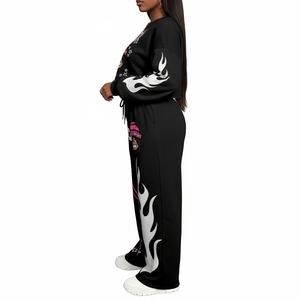 Conjunto de Dos Piezas de Ropa Urbana Ecológica para Mujer, Top Corto y Pantalones Jogger Holgados de Spandex/Poliéster con Diseño de Personajes Impresos con Láser - Product Image 4