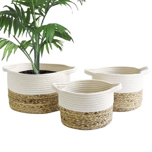 Splendid 2in1 Vietnamese Woven Cotton <b>Rope</b> Mix Seagrass <b>Baskets</b> for Both Indoor <b>Storage</b> and Planter - Product Image 4