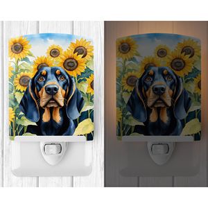 Veilleuse compacte en céramique certifiée UL New Black Tan Coonhound Sunflowers Multicolor pour chambre à coucher salle de bain couloir cuisine - Product Image 2