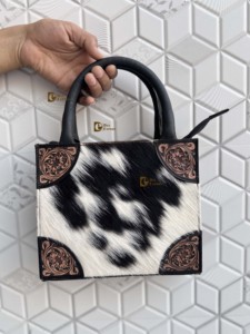 Western Pattern Cowhide Leather Shoulder Bag Hand Tooled Real Leather Gypsy Boho Vintage <b>Small</b> Size Handmade Handbag - Product Image 4