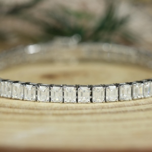 Huacan Unisex Luxury Emerald Cut Moissanite Tennis <b>Bracelet</b> 14k/18k Gold Plated for Certified Fine Jewelry - Product Image 1
