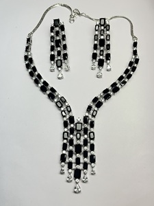 Conjunto de Collar y Aretes AG para Mujer, Aleación Negra con Baño de Rodio, Diseño Indio de Imitación, Joyería de Compromiso - Product Image 5