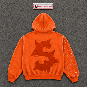 เสื้อฮู้ดซิปสีส้มสำหรับผู้ชาย ลายกราฟิก FAST MONEY ผ้าฟลีซตัวใหญ่ แขนเสื้อประดับคริสตัล สไตล์สตรีทแวร์ลำลอง แฟชั่นสตรีทแวร์ตัวใหญ่ - Product Image 6