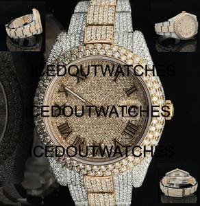 Montre automatique pour homme en acier inoxydable avec moissanite et diamants, cadran en verre, résistance à l'eau 10 bars, passe le testeur de diamants - Product Image 1