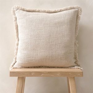 Luxury Textured Cotton Slub Cushion <b>Cover</b> with Fringes <b>for</b> Home Decor Nordic Handmade Cotton Slub Throw Pillow <b>Cover</b> Woven - Product Image 2
