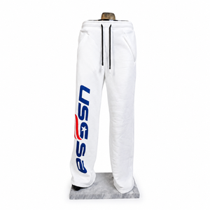 <b>White</b> Lightweight Polyester/Cotton Drawstring Casual Embroidered Logo Streetwear Mid Waist Flat Front Summer Unisex <b>Jogger</b> - Product Image 5