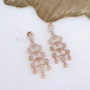 Pendientes de Araña Chapados en Oro Rosa para Mujer con Circonita Cúbica Brillante, Joyería Colgante para Fiesta - Product Image 1